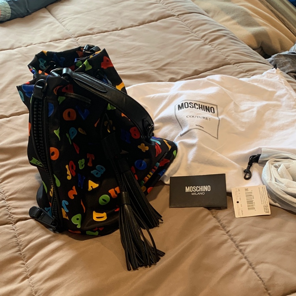 Moschino Multicolor Alphabet Bucket Bag with Black Details